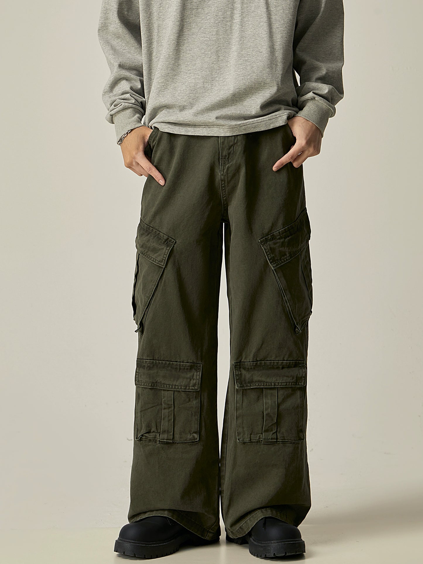 Washed Wide Leg Straight Cargo Pants WN8984