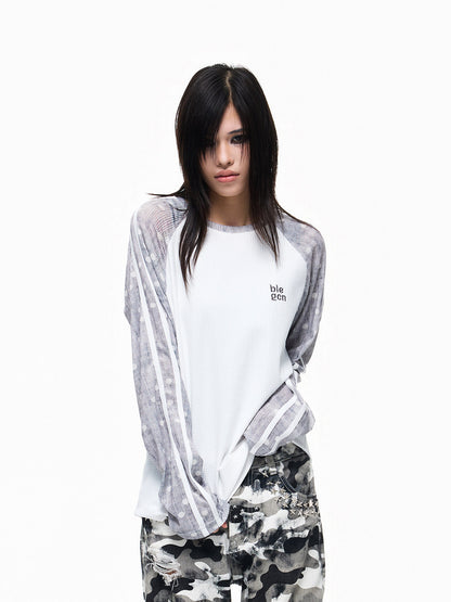 Waffle Contrast-Tape Embroidery Raglan Long Sleeve T-Shirt WN27323