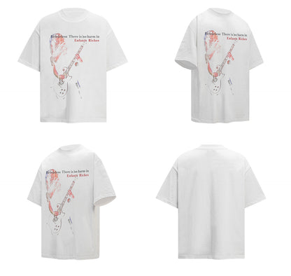 Washed Rock Guitarist Graphic Oversize Short Sleeve T-Shirt WN26365