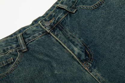 Washed Embroidery Wide Leg Denim Jeans WN25406