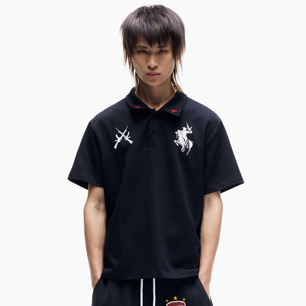 Star Embroidery Chest PrintShort Sleeve Polo Shirt WN27352