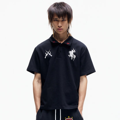Star Embroidery Chest PrintShort Sleeve Polo Shirt WN27352