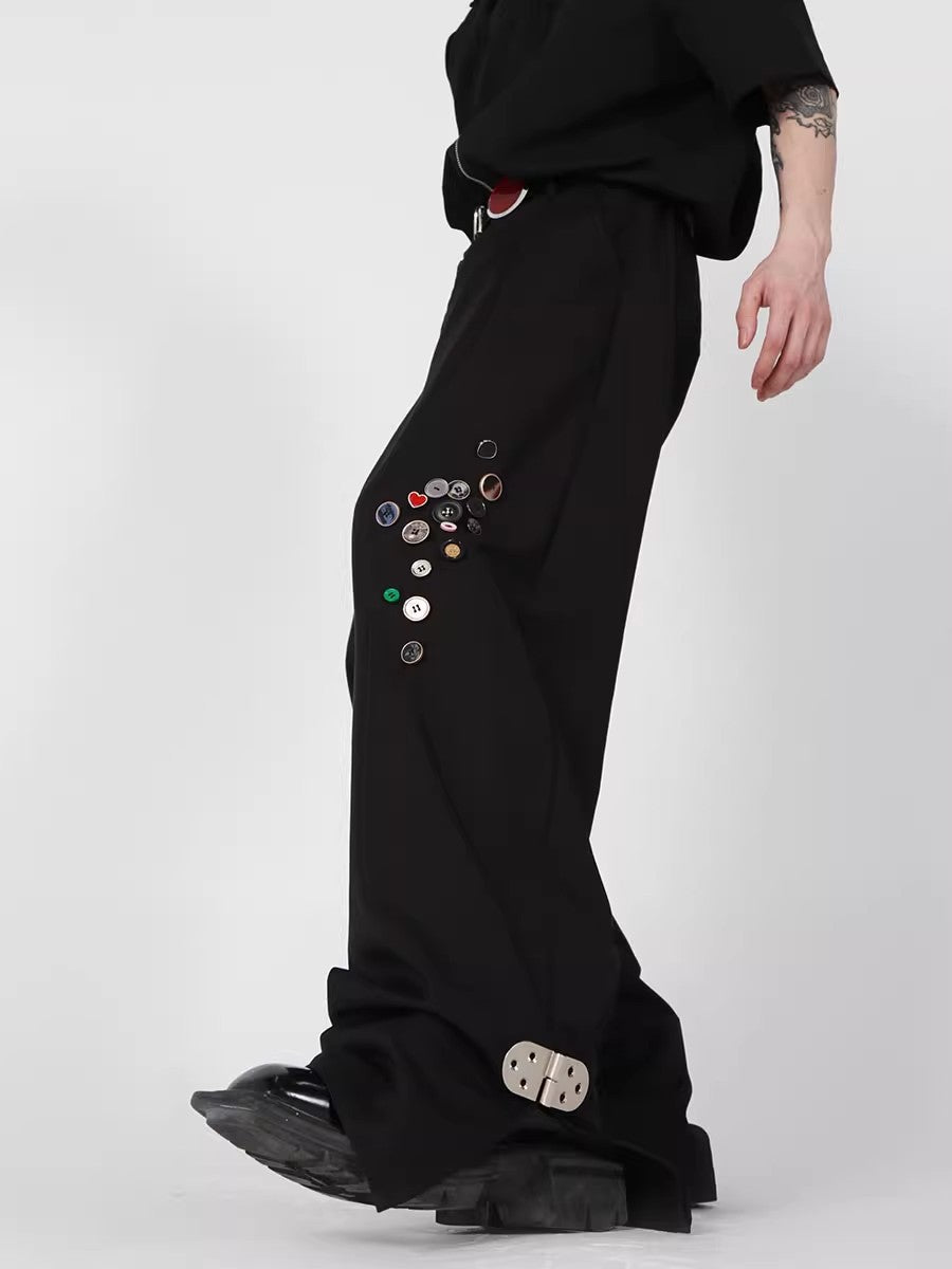 Metal Button Design Wide-Leg Straight Trousers WN6966