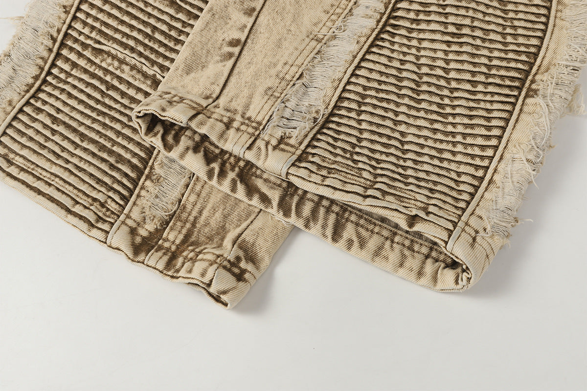 Damage Panel Wide Leg Denim Jeans WN23104