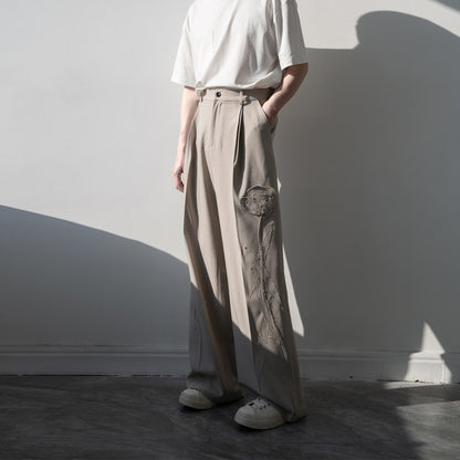 Patch Detail Draped Straight Trousers WN23845