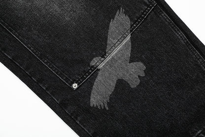 Graphic Design Wide-Leg Straight Denim Jeans WN18535