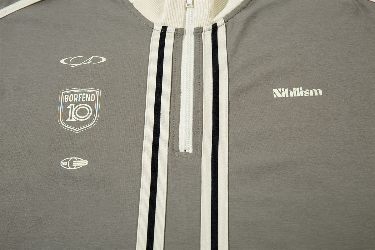 Half Zipper High-Neck Stripe Letter Print Long Sleeve T-Shirt WN26871
