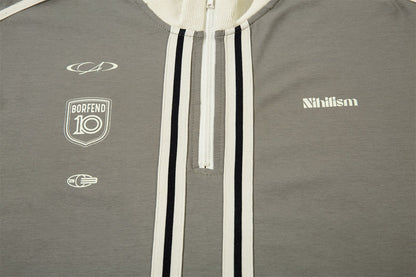 Half Zipper High-Neck Stripe Letter Print Long Sleeve T-Shirt WN26871