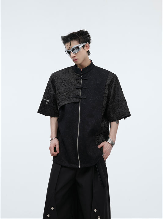 Chinese Style Zipper Design Short Sleeve Shirt WN5608