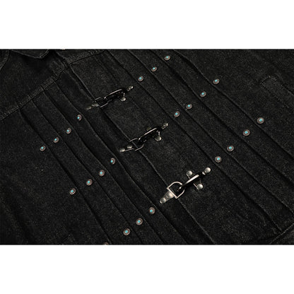 Raw Denim Pleats Metal Buckle Jacket WN26042