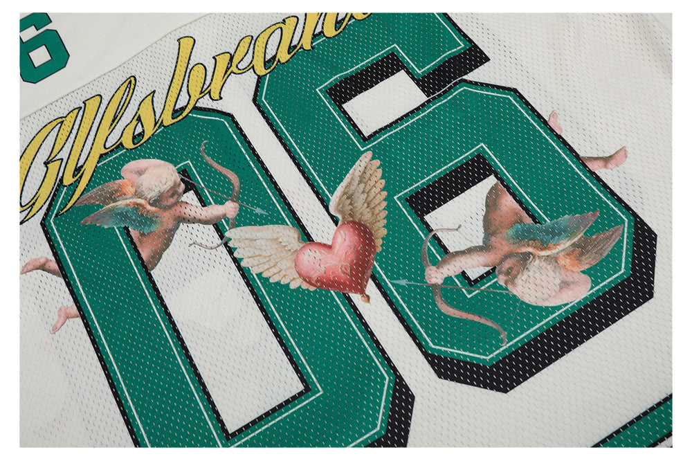 Sporty Mesh Angel Graphic V-Neck Short Sleeve T-Shirt WN26486