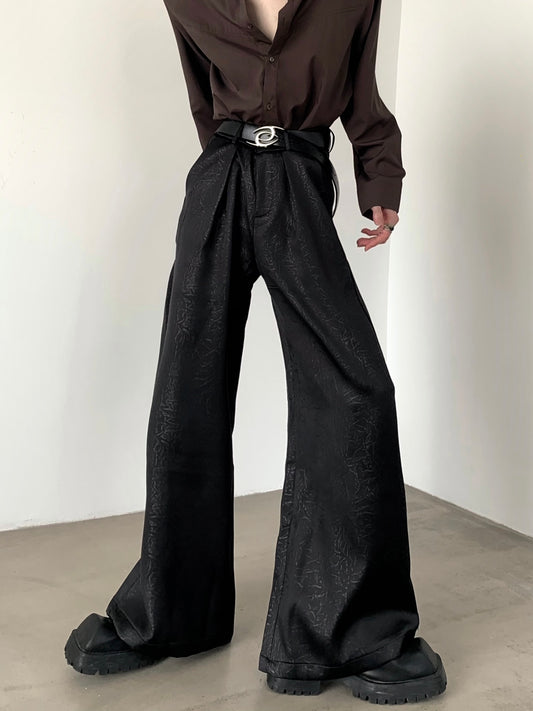 Satin Pleats Wide-Leg Straight Trousers WN9191