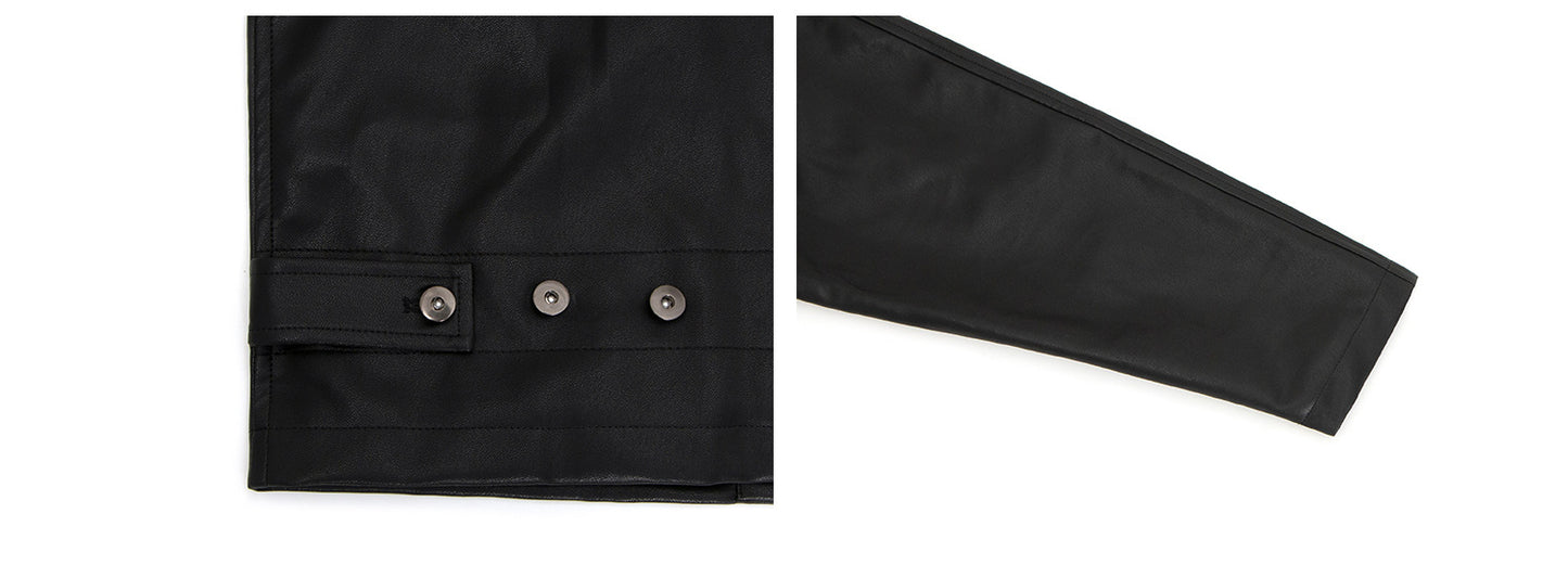 Turn-Down Collar PU Leather Jacket WN26269
