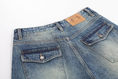 Denim Wash Wide Leg Half Pants WN25644