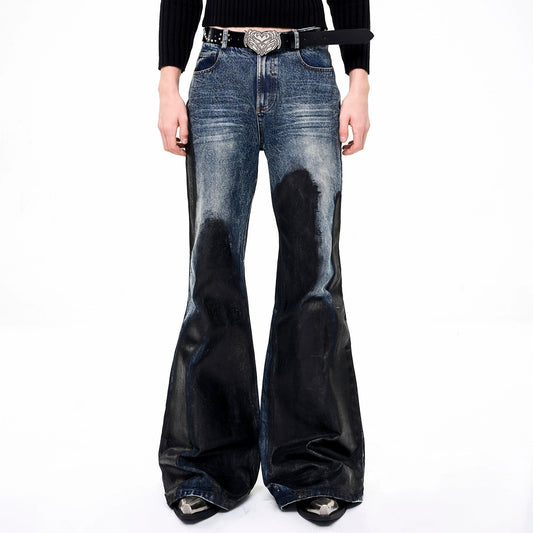 Wax Wash Damage Whisker Flare Denim Jeans WN21813