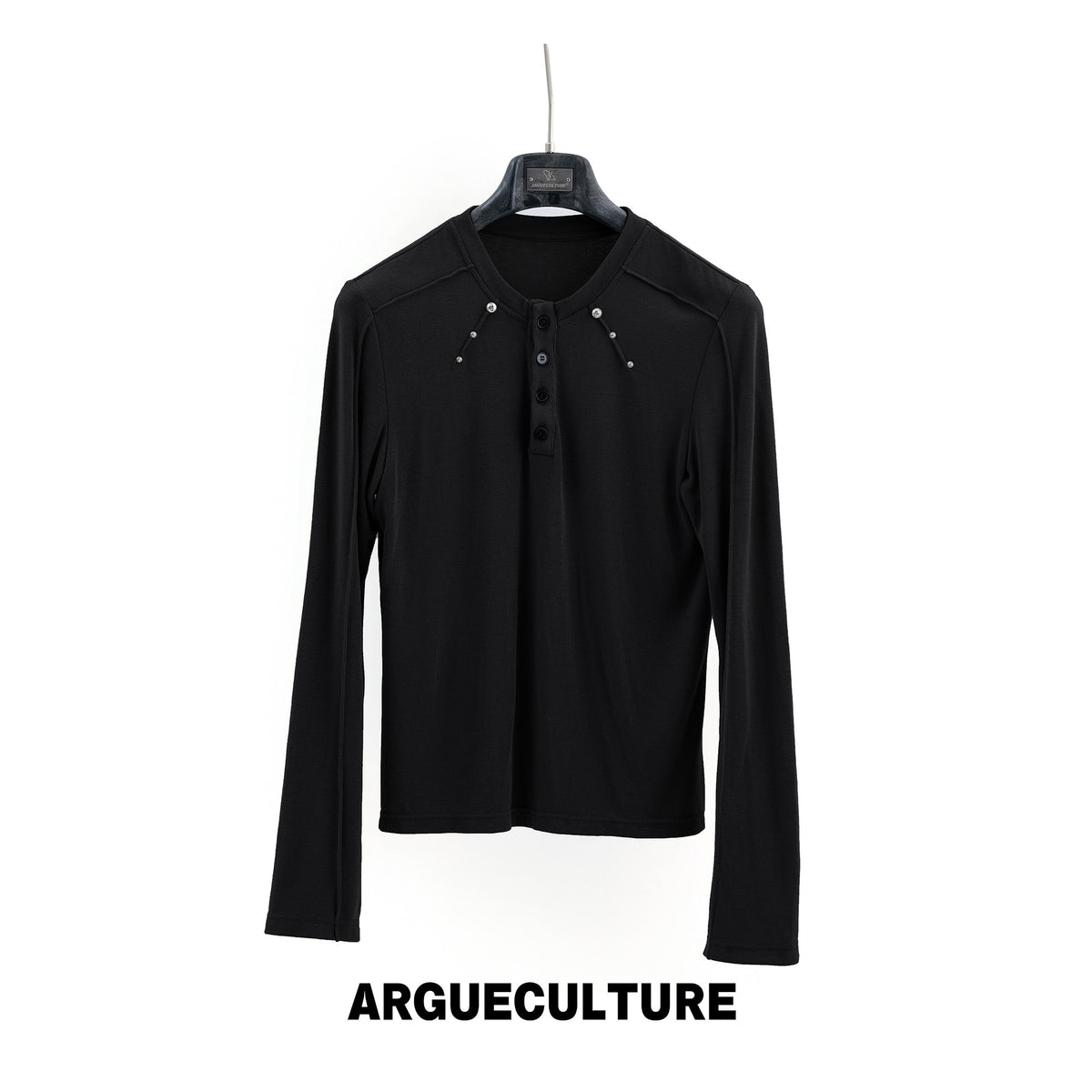 Henley Neck Rivet Stretch Long Sleeve T-Shirt WN27046