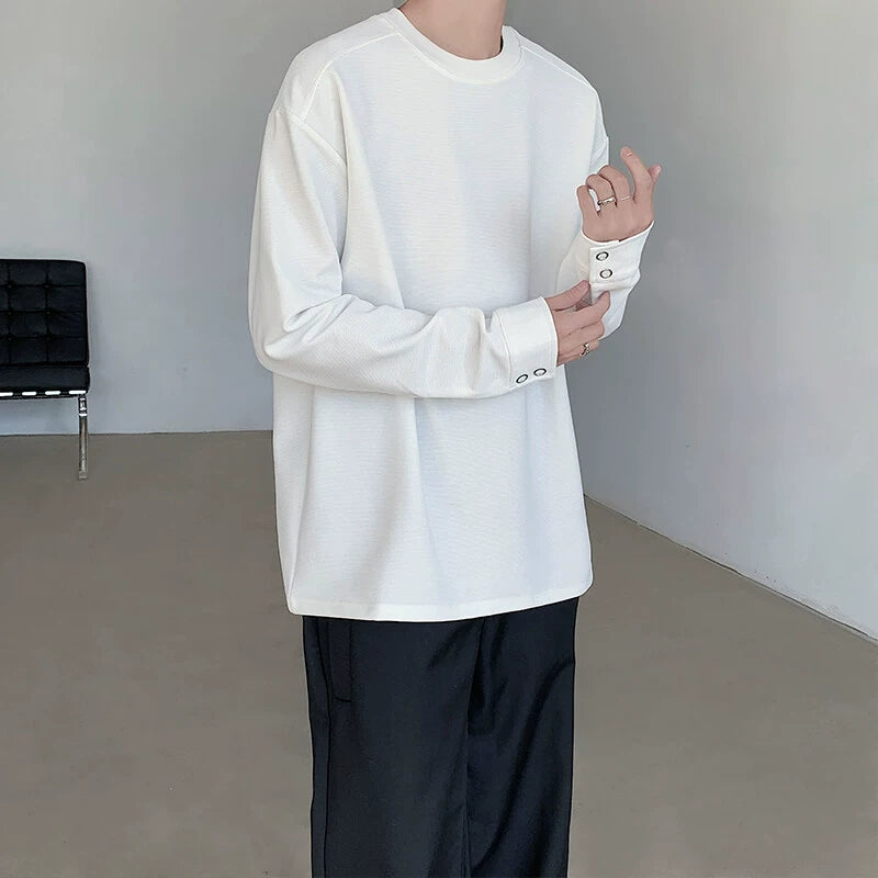 Button Cuff Design Long Sleeve T-Shirt WN19287