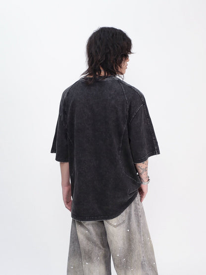 Cut Patchwork Zipper Oversize Short Sleeve T-Shirt WN24444