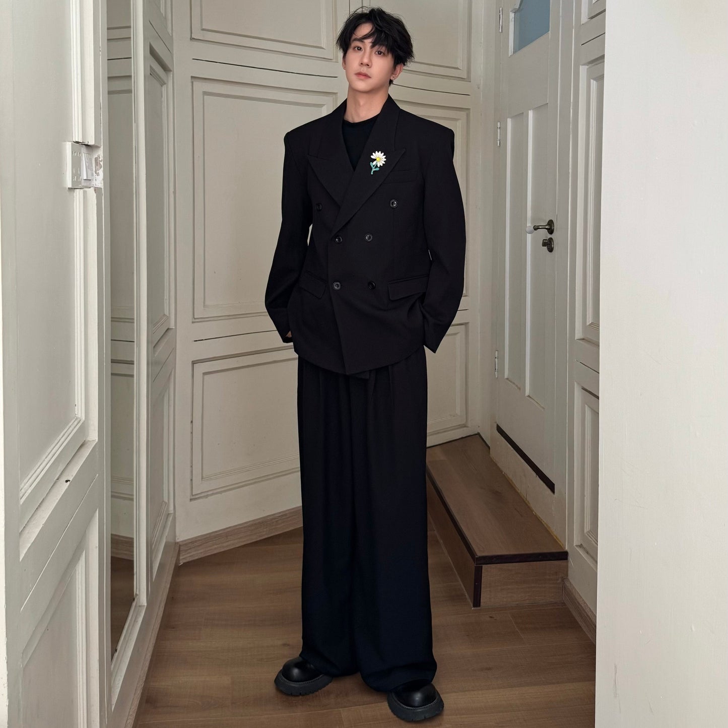 Double Breasted Tailored Jacket & Wide Leg Trousers Setup WN25355