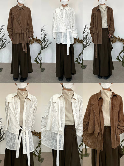 Jacquard Hollow-Out Patchwork Long Sleeve Shirt WN19960