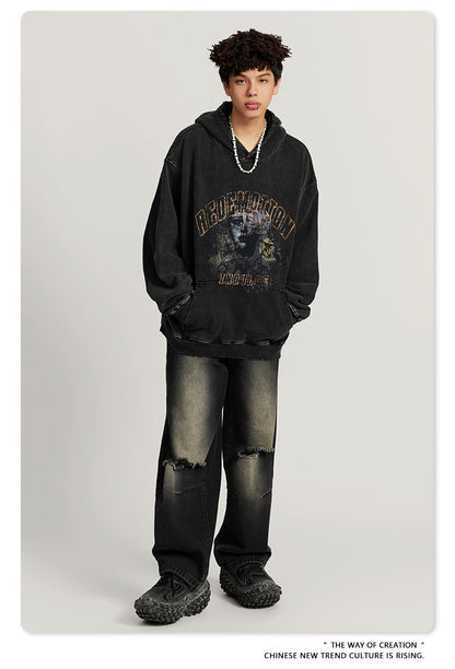 Washed  Heavyweight Print Hoodie WN7888