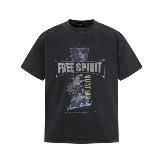 Washed Letter Print Short Sleeve T-Shirt WN25457
