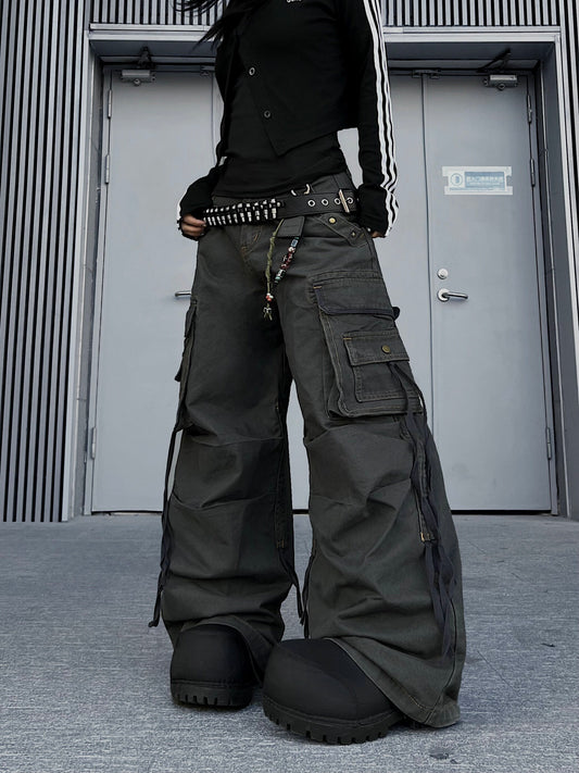 Washed Multi Pocket Pleats Deconstructed Cargo Pants WN24204