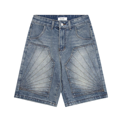 Panel Washed Denim Half Jeans WN26967