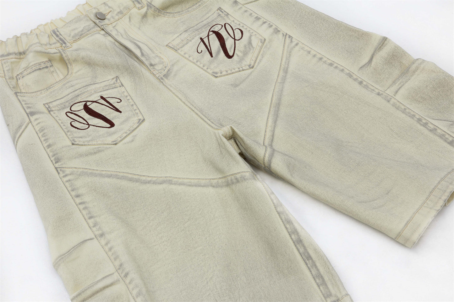 Washed Dirty Elastic Waist Wide Leg Half Pants WN16204