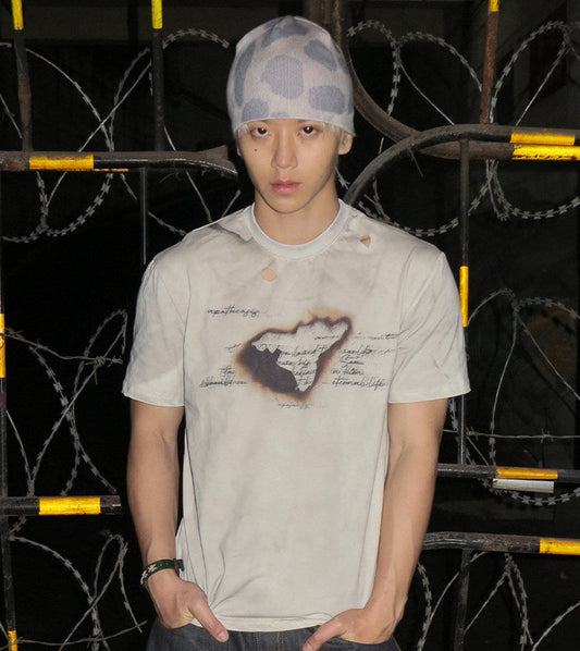 Burn Mark Manuscript Cutout Short Sleeve T-Shirt WN27095