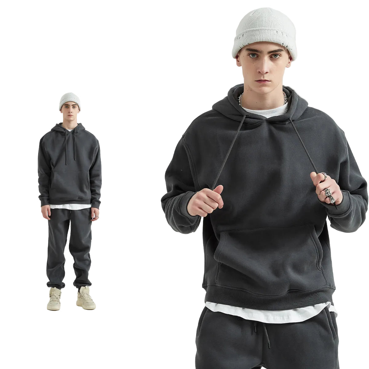 Fleece Lining Pullover Hoodie & Sweatpants Setup WN23117
