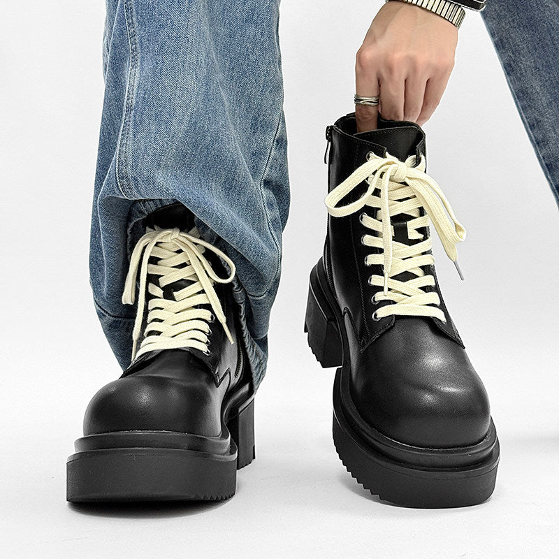 Matte Black Chunky Lace-Up Combat Boots WN24500