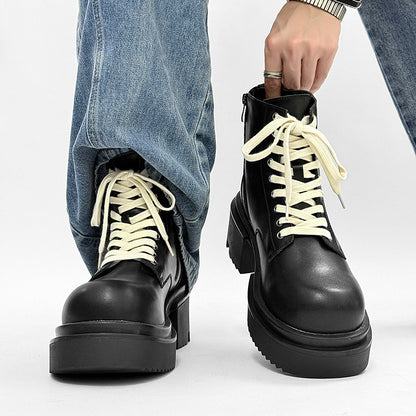 Matte Black Chunky Lace-Up Combat Boots WN24500