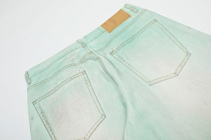 Mud Dye Paint Wide-Leg Straight Denim Jeans WN18538