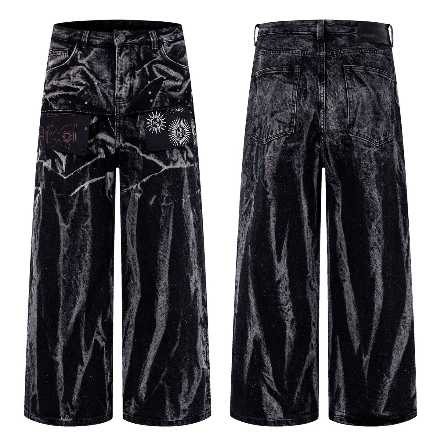 Multi-Print Wide Leg Denim Jeans WN23093