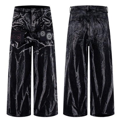 Multi-Print Wide Leg Denim Jeans WN23093