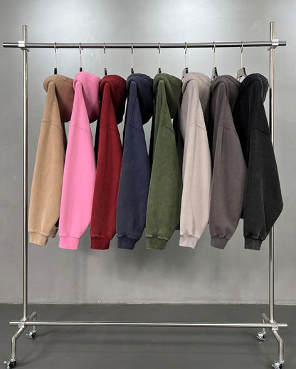 Fleece Lining Zip-Up Wax Dye Zipper Hoodie WN23111