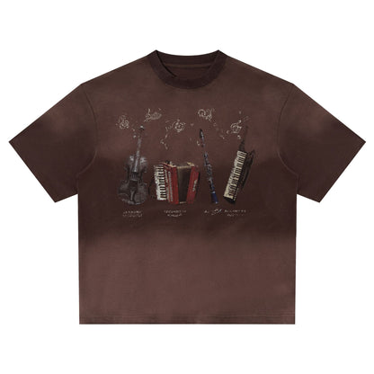 Instrument Print Washed Short Sleeve T-Shirt WN25477
