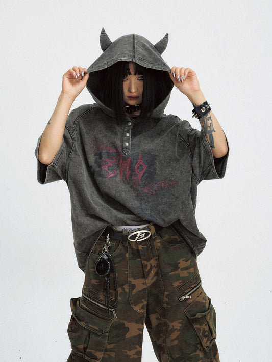 Art Graphic Washed Short Sleeve Hoodie WN18278