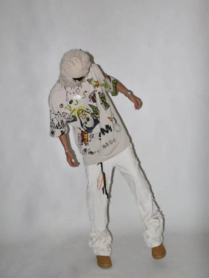 Graffiti Paint Print Short Sleeve T-Shirt WN24123