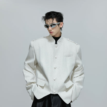 Standing-Collar Pearl Beads Button Tailored Jacket WN21692