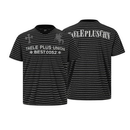 Stripe Cross Rhinestone Short Sleeve T-Shirt WN25781