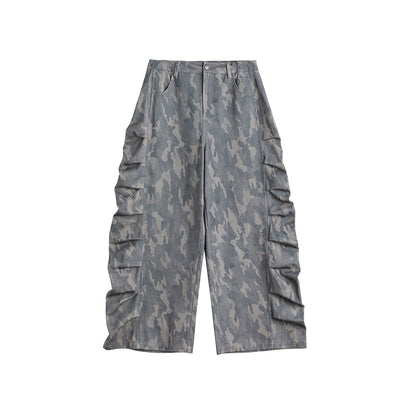 Camouflage Oversize Short Hooded Jacket & Cargo Pants Setup WN13314