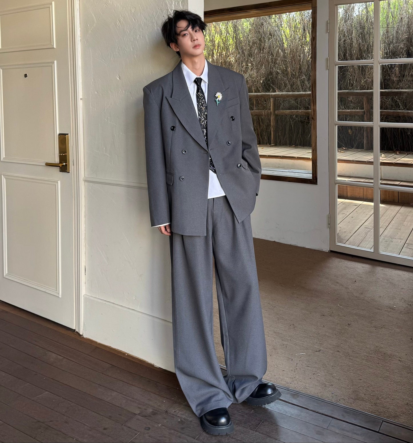 Double Breasted Tailored Jacket & Wide Leg Trousers Setup WN25355