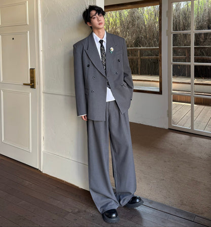 Double Breasted Tailored Jacket & Wide Leg Trousers Setup WN25355