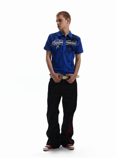 Polo Collar Star Logo Print Short Sleeve Shirt WN27220