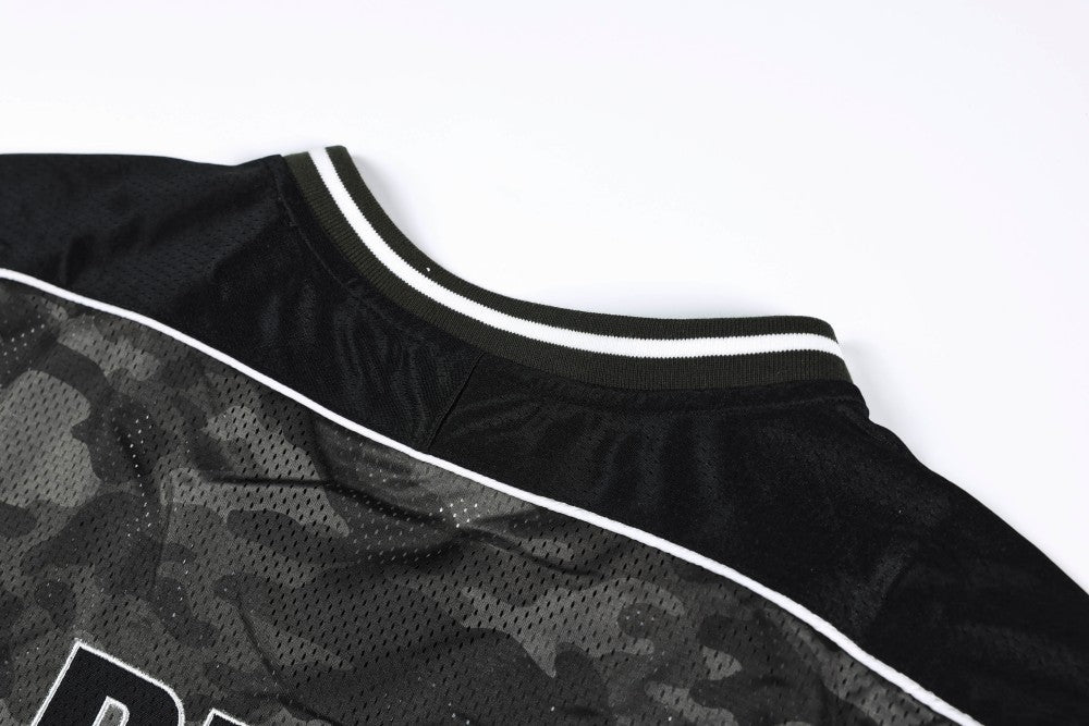 Camouflage Letter Badge Embroidery Contrast Patchwork Oversize Short Sleeve T-Shirt WN27902