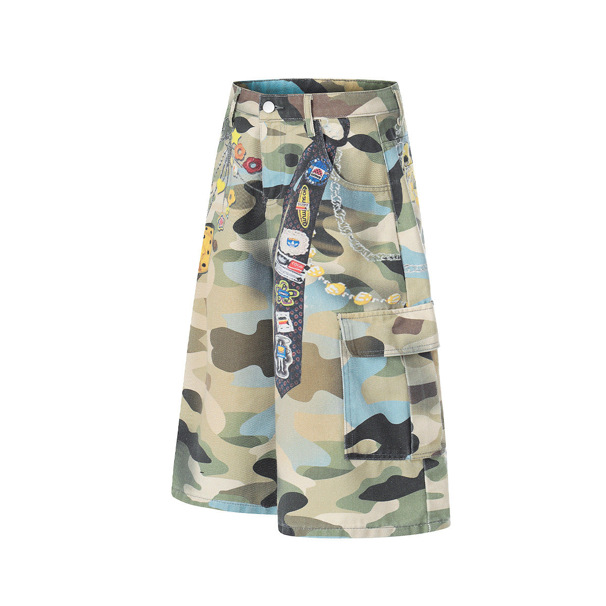 Camouflage Chain Charm Cropped Half Pants WN25539