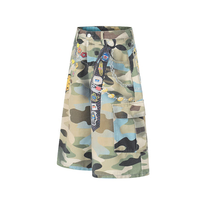 Camouflage Chain Charm Cropped Half Pants WN25539