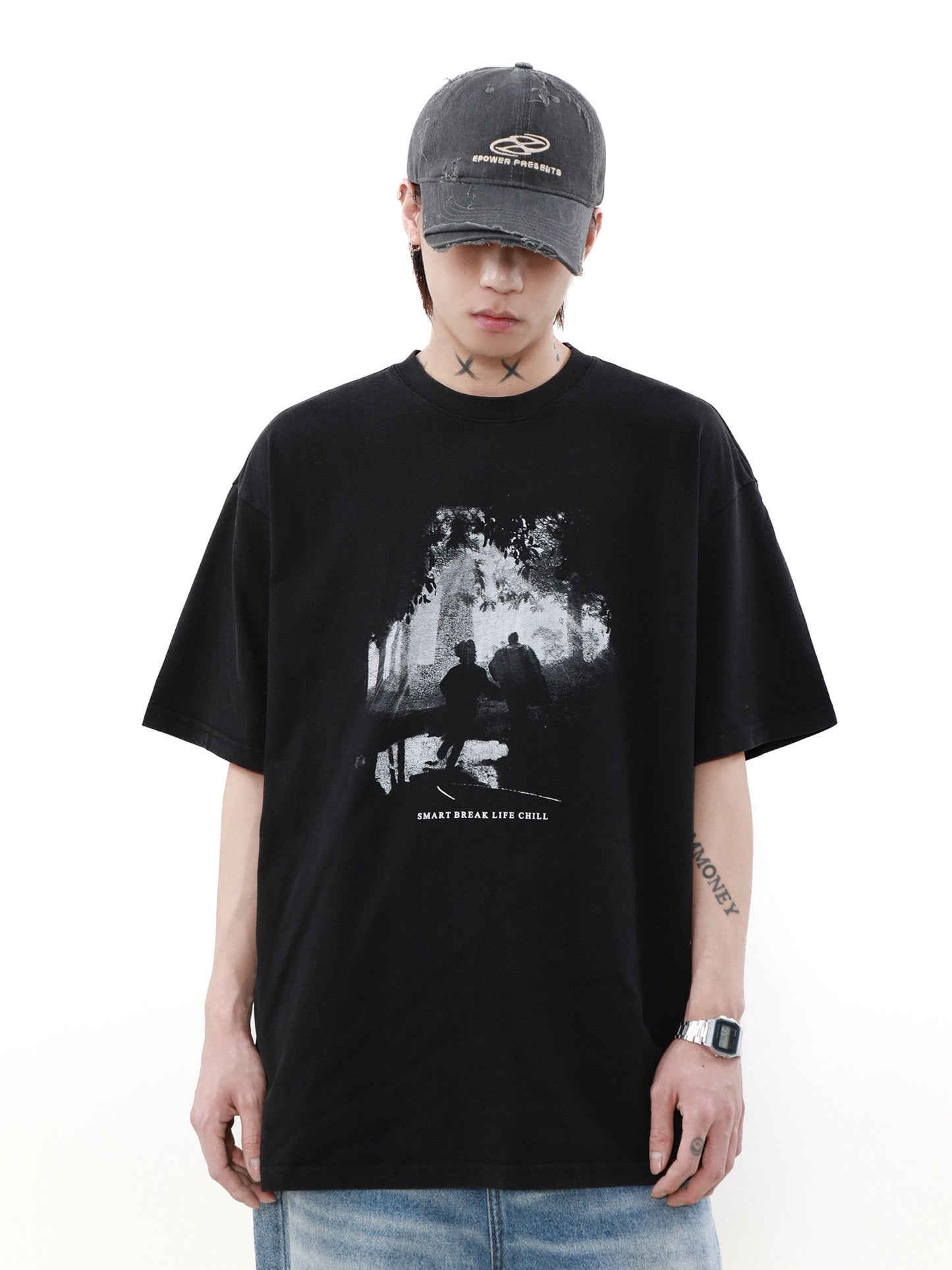 Oversize Portrait Print Short Sleeve T-shirt WN7534